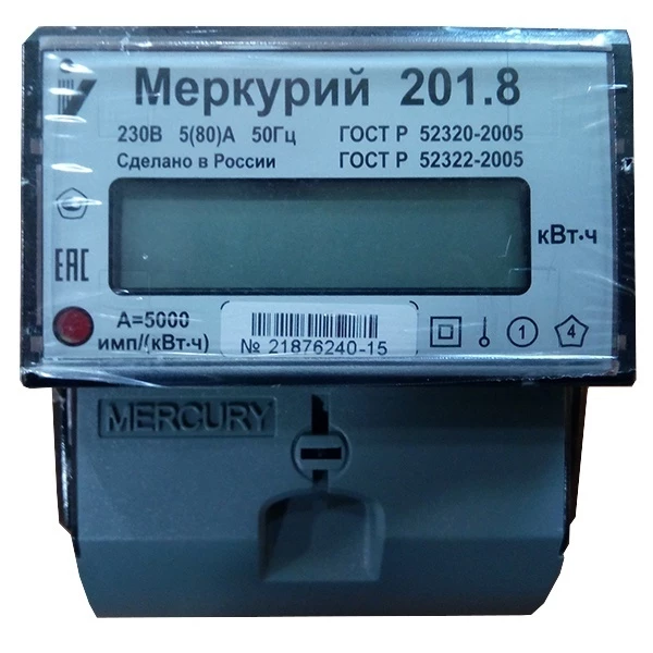 Электросчетчик Меркурий 201.4 10-(80А) 220В, однофазный, однотарифный, ЖКИ