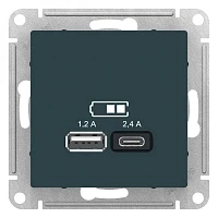 Розетка USB Schneider Electric AtlasDesign A+С, 5В/2,4 А, 2х5В/1,2 А, мех изумруд