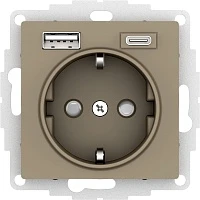 Розетка Schneider Electric AtlasDesign 16А с USB A+C 5В/2,4А/3 А, 2х5В/1,5А, мех шампань
