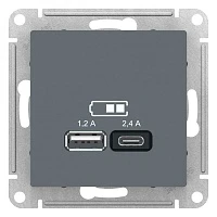 Розетка USB Schneider Electric AtlasDesign A+С, 5В/2,4А, 2х5В/1,2А, мех грифель