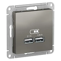 Розетка USB Schneider Electric AtlasDesign 5В, 1 порт x 2,1 А, 2 порта х 1,05 А, мех сталь