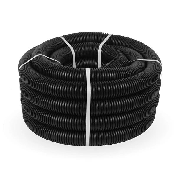 Промрукав Труба гофрированная ПНД легкая d40мм с протяжкой 350 Н безгалоген. (HF) стойкая к УФ черн.