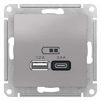 Розетка USB Schneider Electric AtlasDesign A+С, 5В/2,4А, 2х5В/1,2А, мех алюминий