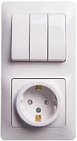 Блок выключатель 3-кл. + розетка с/з со шторками Schneider Electric Glossa белый