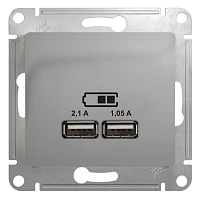 Розетка USB Schneider Electric Glossa 5В/2,1А, 2х5В/1,05А алюминий