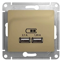 Розетка USB Schneider Electric Glossa 5В/2,1А, 2х5В/1,05А титан