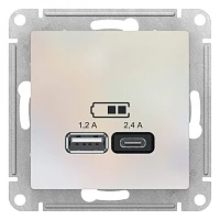 Розетка USB Schneider Electric AtlasDesign A+С, 5В/2,4А, 2х5В/1,2А, мех жемчуг