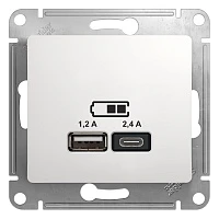 Розетка USB Schneider Electric Glossa A+С, 5В/2,4А, 2х5В/1,2А белая
