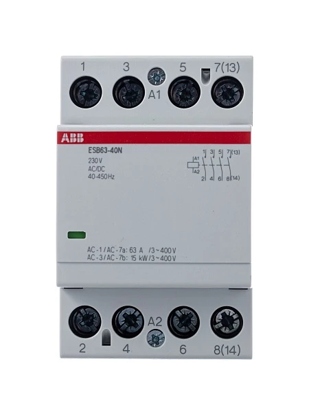 ABB Контактор ESB63-40N-06 модульный (63А АС-1, 4НО), катушка 230В AC/DC
