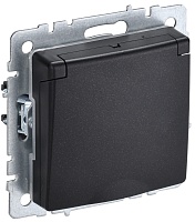 IEK BRITE Розетка 1-местная с заземлением с защитными шторками и крышкой 16А IP20 РСбш10-3-БрЧ черны