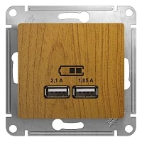 Розетка USB Schneider Electric Glossa 5В/2,1А, 2х5В/1,05А дуб