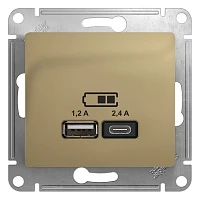 Розетка USB Schneider Electric Glossa A+С, 5В/2,4А, 2х5В/1,2А титан
