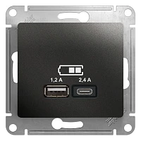Розетка USB Schneider Electric Glossa A+С, 5В/2,4А, 2х5В/1,2А антрацит