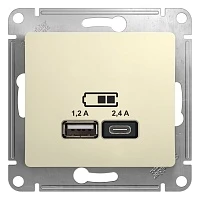 Розетка USB Schneider Electric Glossa A+С, 5В/2,4А, 2х5В/1,2А бежевый