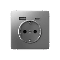 Systeme Electric ArtGallery Сталь Розетка 16А с 2 USB A+C, 5В/2,4А/3,0А, 2х5В/1,5А, механизм