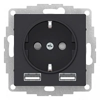Розетка Schneider Electric AtlasDesign SO + USB A+A, 5В/2,4А, 2х5В/1,2 А, мех карбон